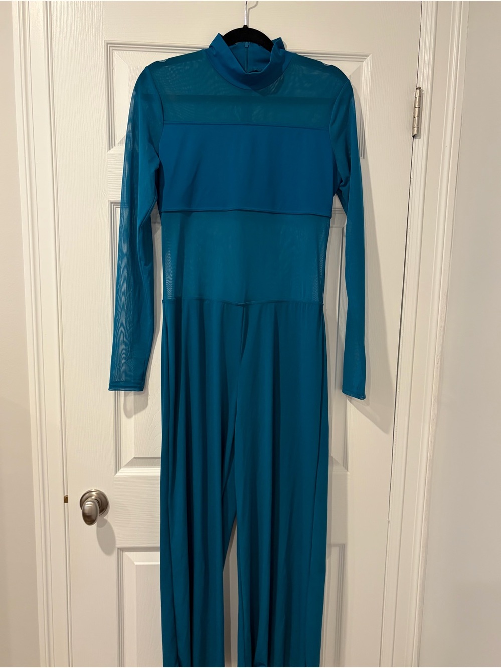 Balera Teal Long-Sleeve Mock Neck "Culotte" Unitard with Mesh